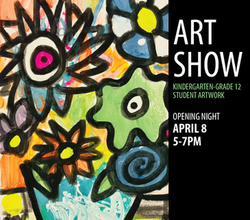 Art show poster featuring colourful painted flowers